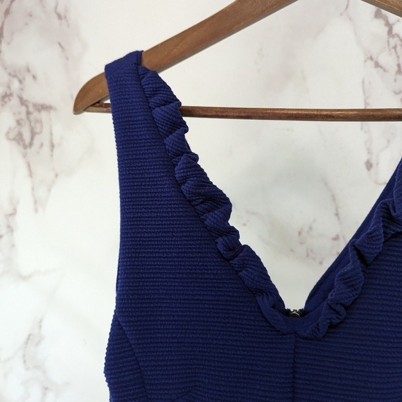 Anthropologie Dress Women XS 0 2 Purple Ribbed Pockets Mini Maeve Ruffle Ottoman - Picture 2 of 10